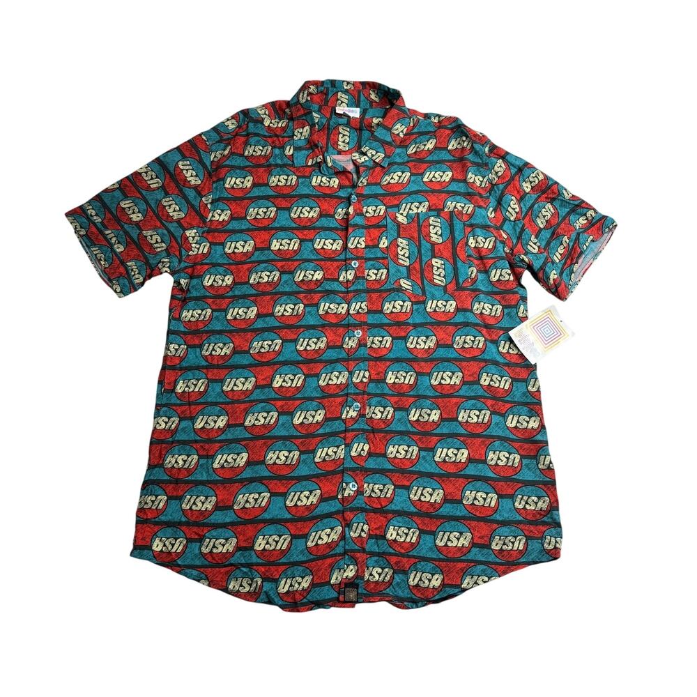 LuLaRoe Men's USA Americana Retro Style Rayon Button Up Large NWT